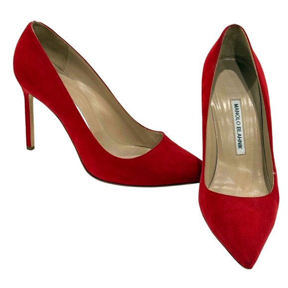 $865 Manolo Blahnik Red Suede Pumps size 9/39 - Picture 4 of 5